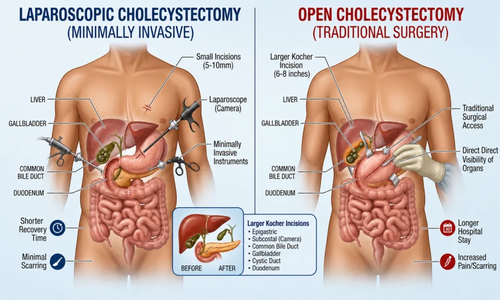 Comparison between laparoscopic cholecystectomy and open gallbladder removal surgery