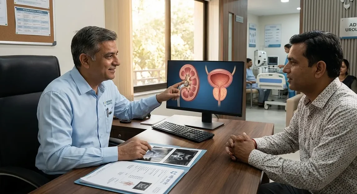 Dr Yashpal Singla providing urology consultation at Meyash Hospital Hisar