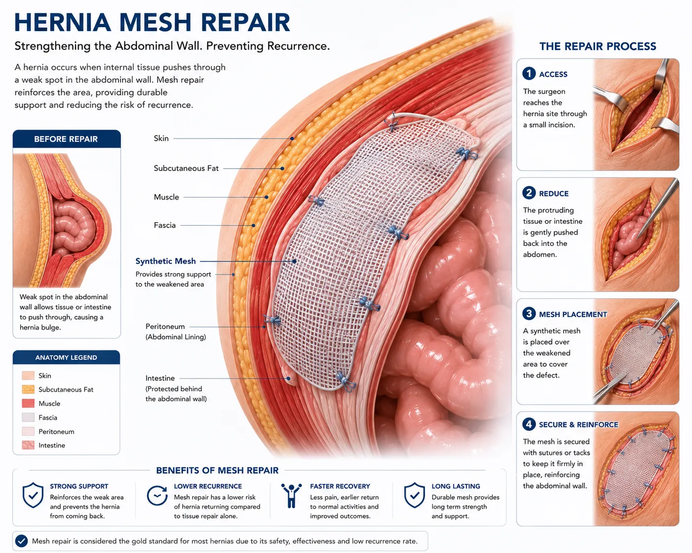 Surgeon performing laparoscopic hernia repair using camera-assisted surgical instruments