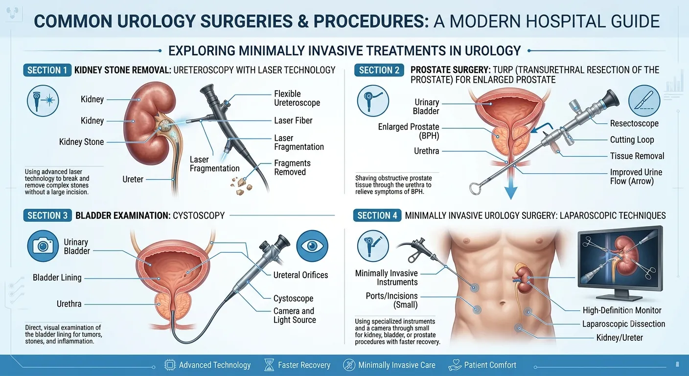 common urology surgeries including kidney stone removal TURP cystoscopy and prostate surgery procedures