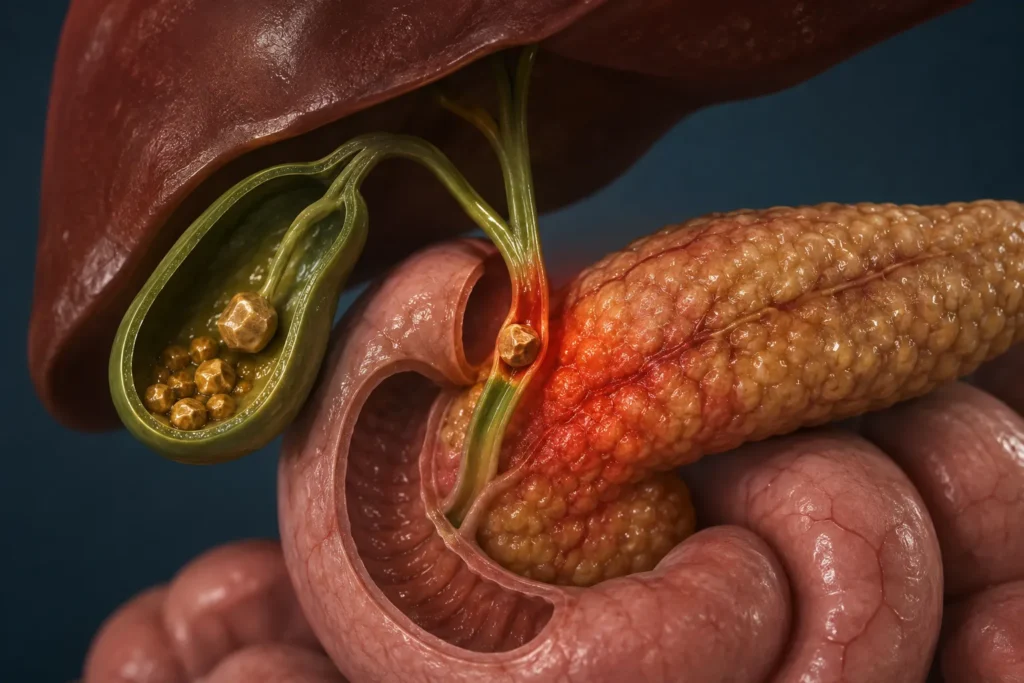 Gallstones causing bile duct blockage and complications requiring gallstone need surgery