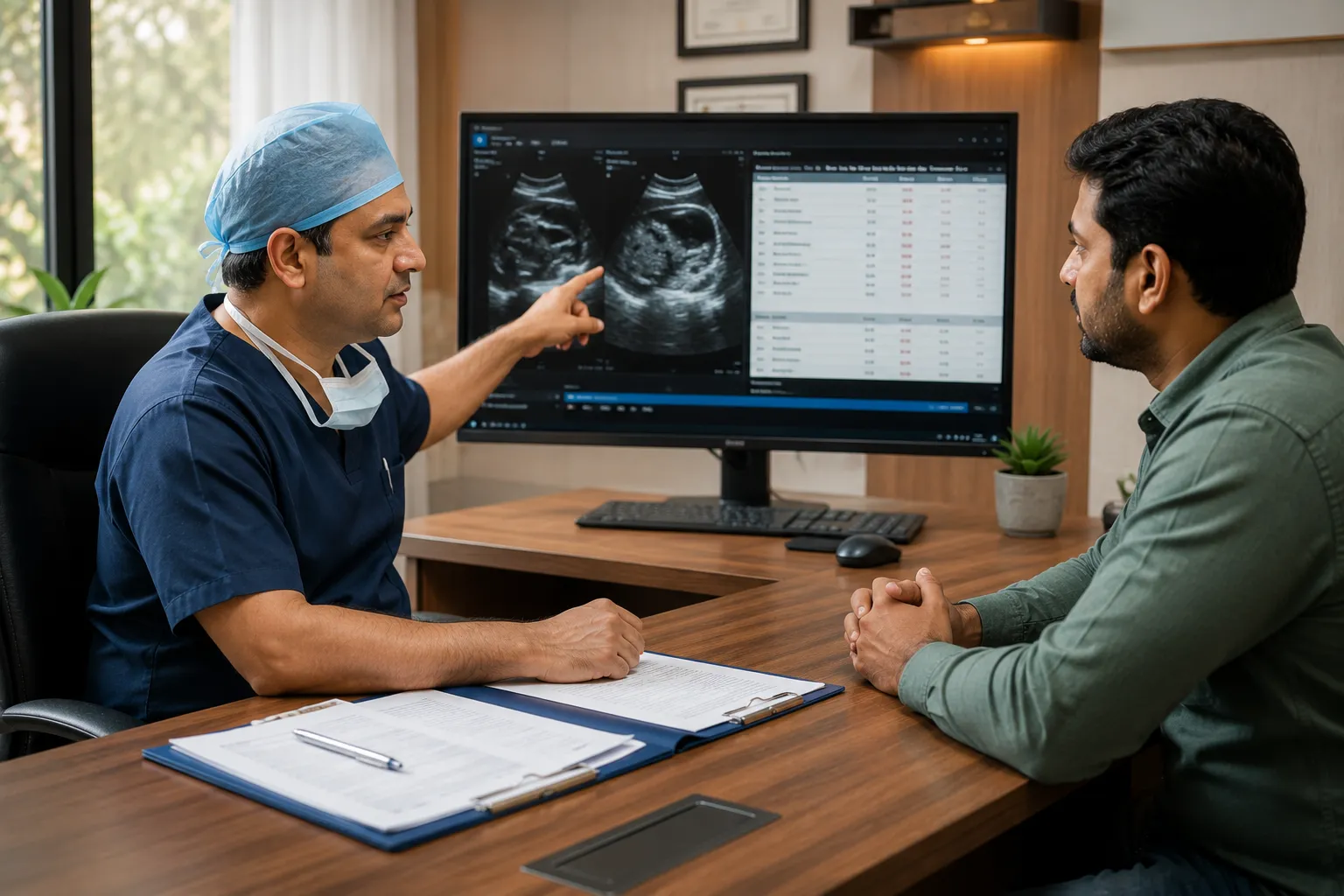 Doctor evaluating gallstones before recommending surgery