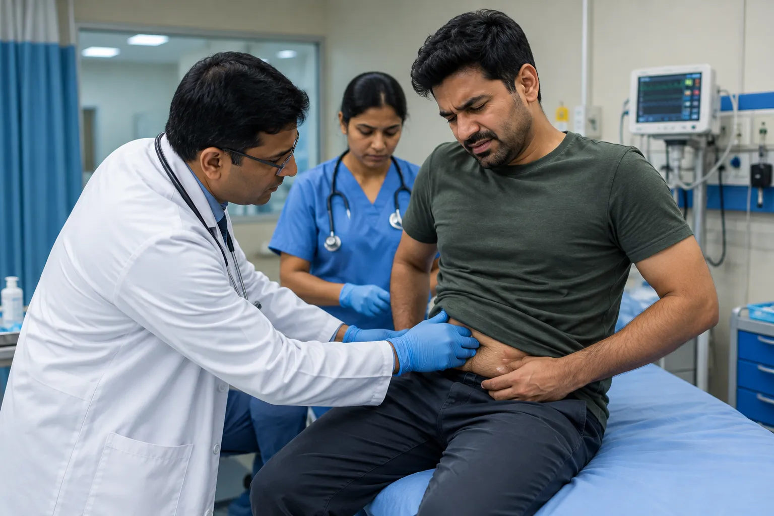 Emergency medical evaluation for severe strangulated hernia symptoms