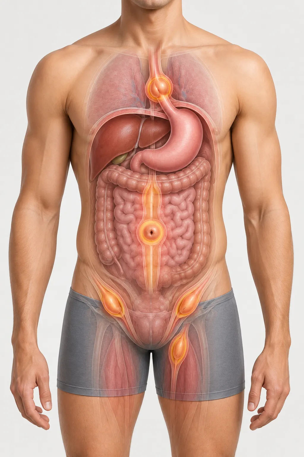 Medical illustration showing the different types and locations of hernias