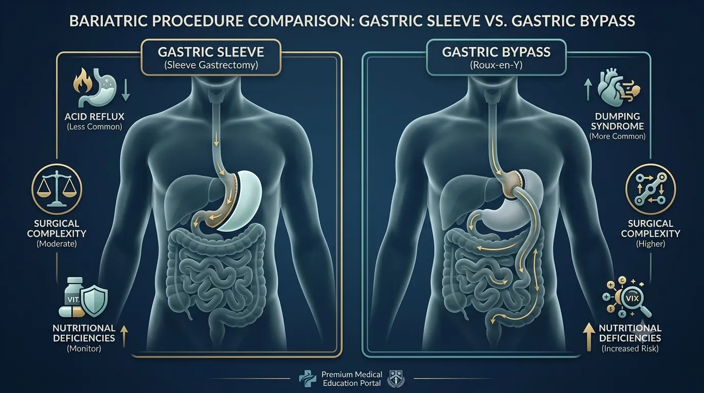Gastric sleeve versus gastric bypass showing differences in bariatric surgery risks and complications