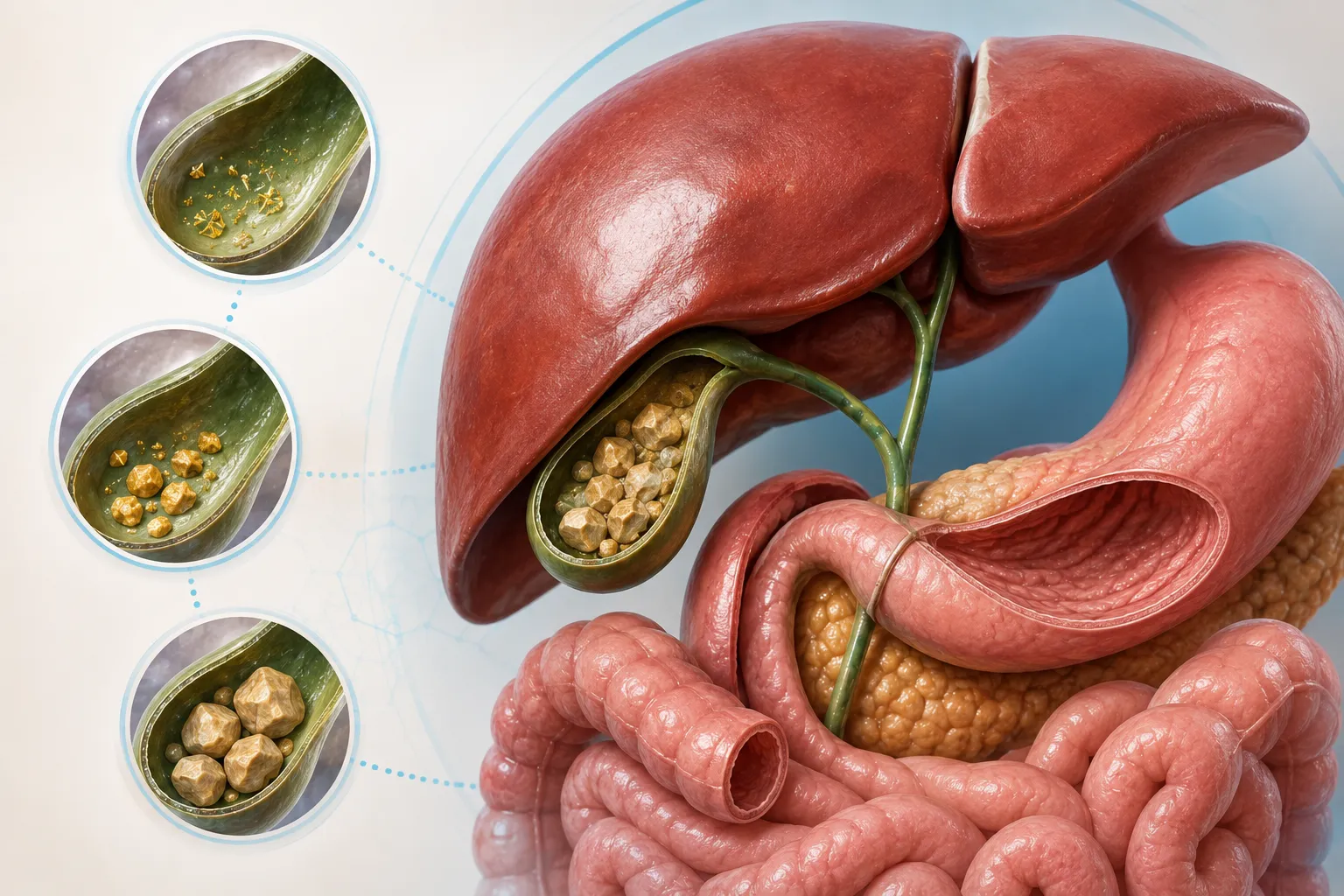 Gallstone formation inside the gallbladder due to bile imbalance