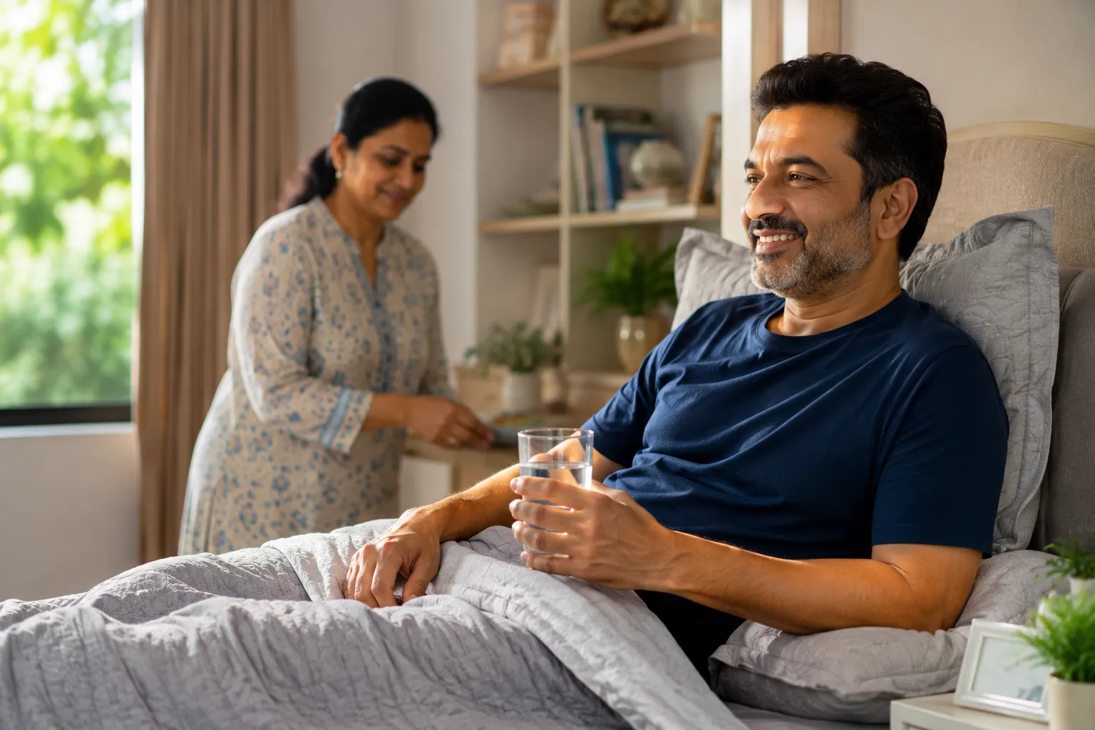 Patient recovering comfortably at home after hernia surgery